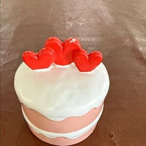 Pink Heart Cake Trinket Box with Red Heart Accent